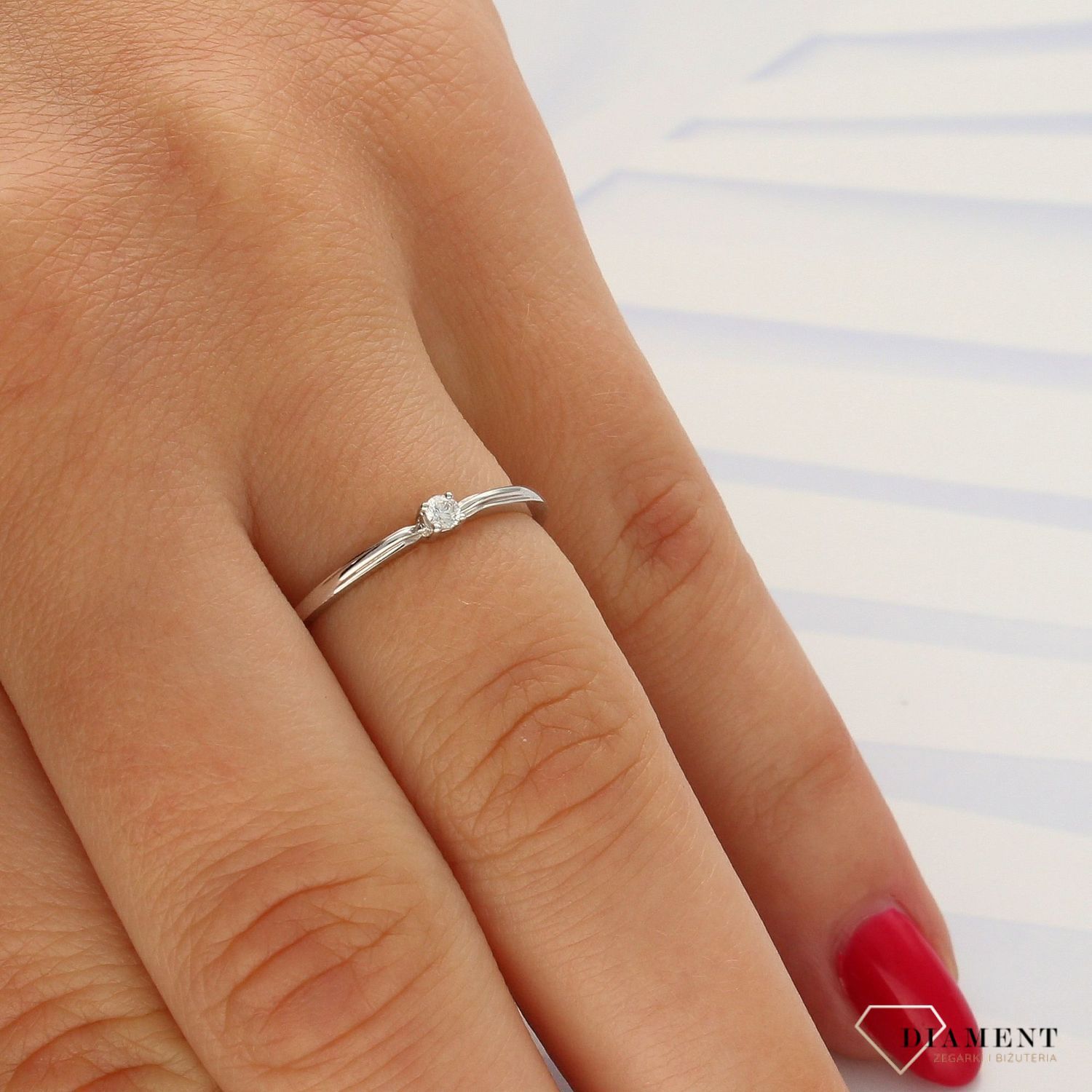 Pierścionek złoty DIAMENT, 585 diamenty R-868 W.jpg